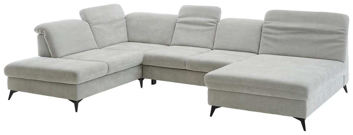 WOHNLANDSCHAFT in Chenille Silberfarben  - Silberfarben/Schwarz, Design, Textil/Metall (255/369/198cm) - Beldomo Style