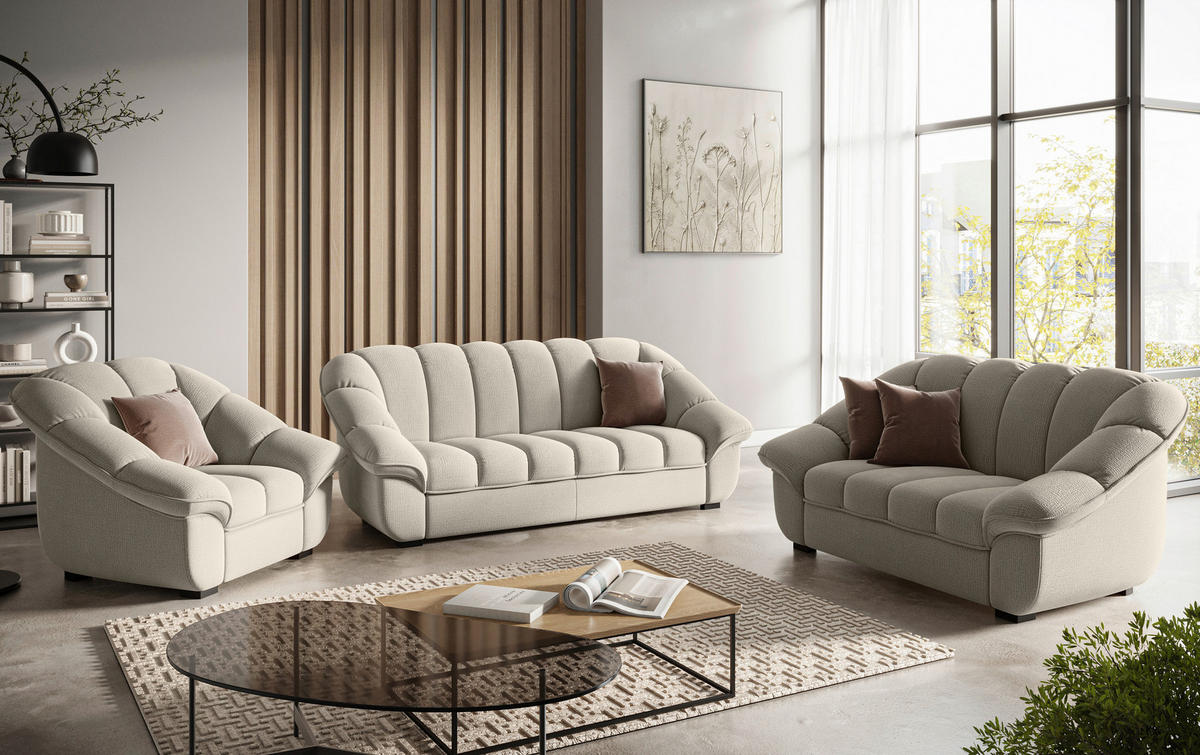 3-SITZER-SOFA Chenille Graubraun  - Graubraun/Schwarz, KONVENTIONELL, Kunststoff/Textil (215/88/104cm) - Welnova