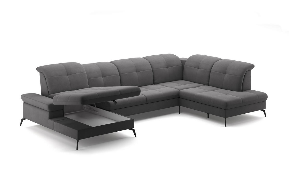 WOHNLANDSCHAFT in Flachgewebe Grau  - Schwarz/Grau, Konventionell, Textil/Metall (185/357/231cm) - Sit & More