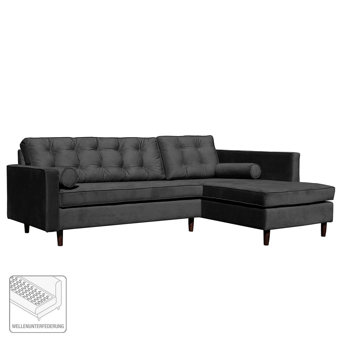 ECKSOFA Mikrofaser Schwarz  - Schwarz/Braun, Design, Holz/Textil (240/169cm) - P & B