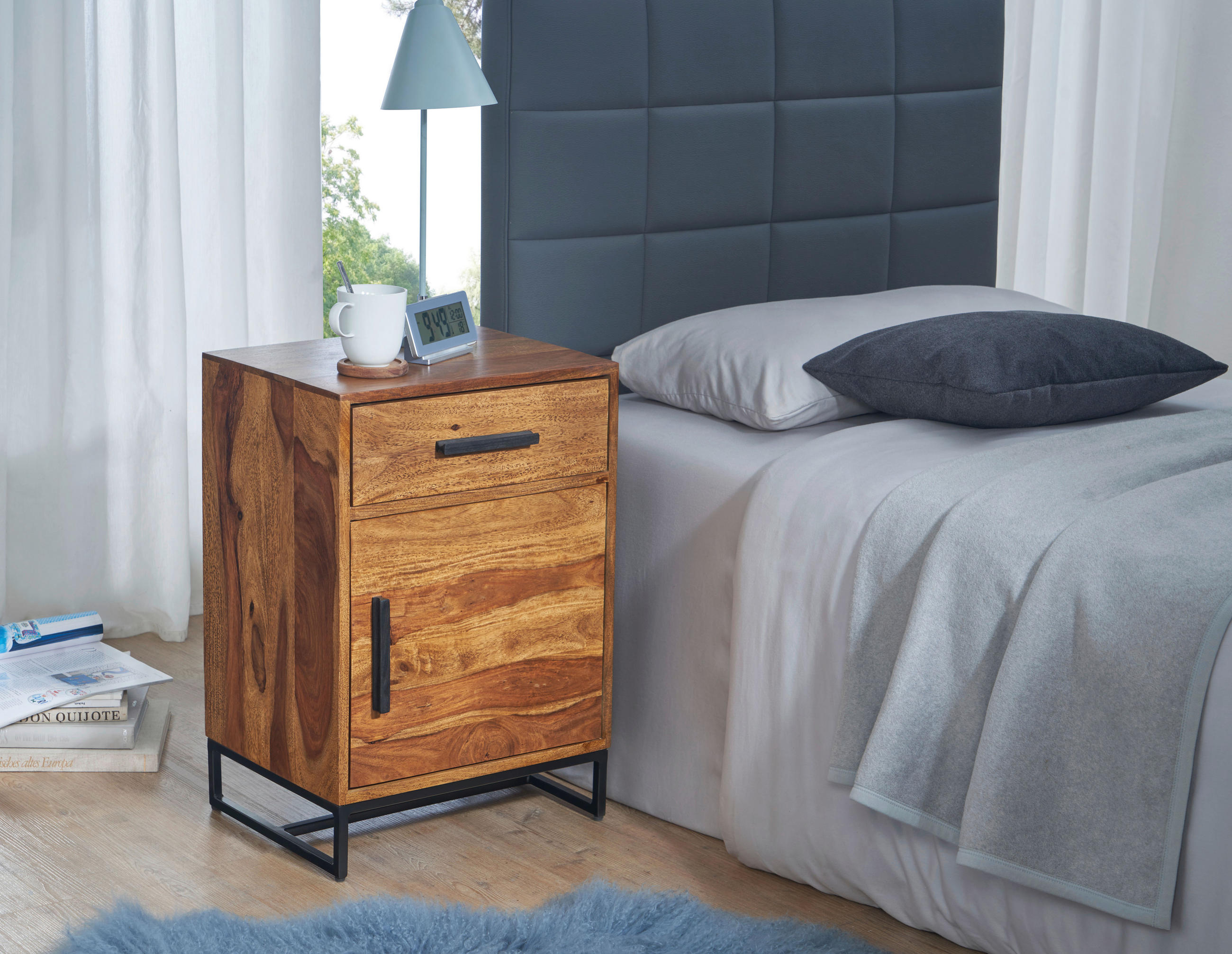 NACHTTISCH 45/65/35 cm  in massiv Sheesham Sheeshamfarben  - Sheeshamfarben/Schwarz, Design, Holz/Metall (45/65/35cm) - MID.YOU