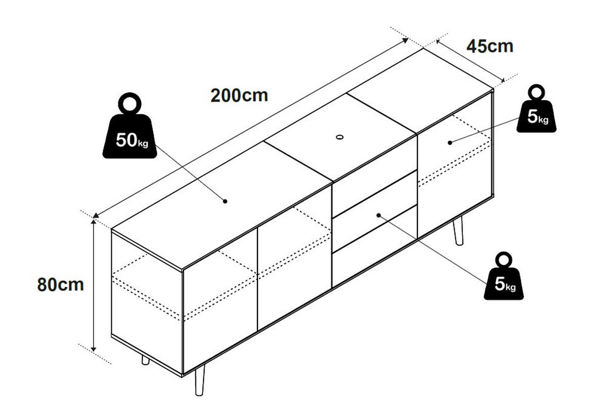 SIDEBOARD 200/80/45 cm  in Weiss, Eichefarben  - Weiss/Eichefarben, Design, Holz/Holzwerkstoff (200/80/45cm) - home24