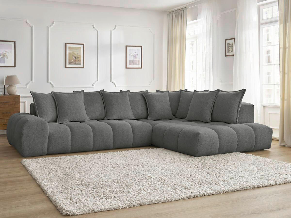 ECKSOFA Ottomane rechts  EVEREST Dunkelgrau Flachgewebe  - Dunkelgrau/Schwarz, MODERN, Kunststoff/Textil (352/210cm)