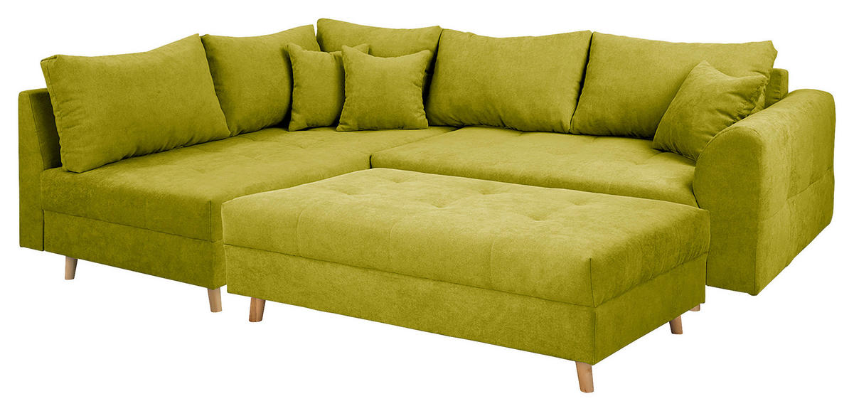 ECKSOFA inkl. Hocker Ariella Hellgrün Mikrofaser  - Naturfarben/Hellgrün, Design, Holz/Textil (161/231cm) - Livetastic