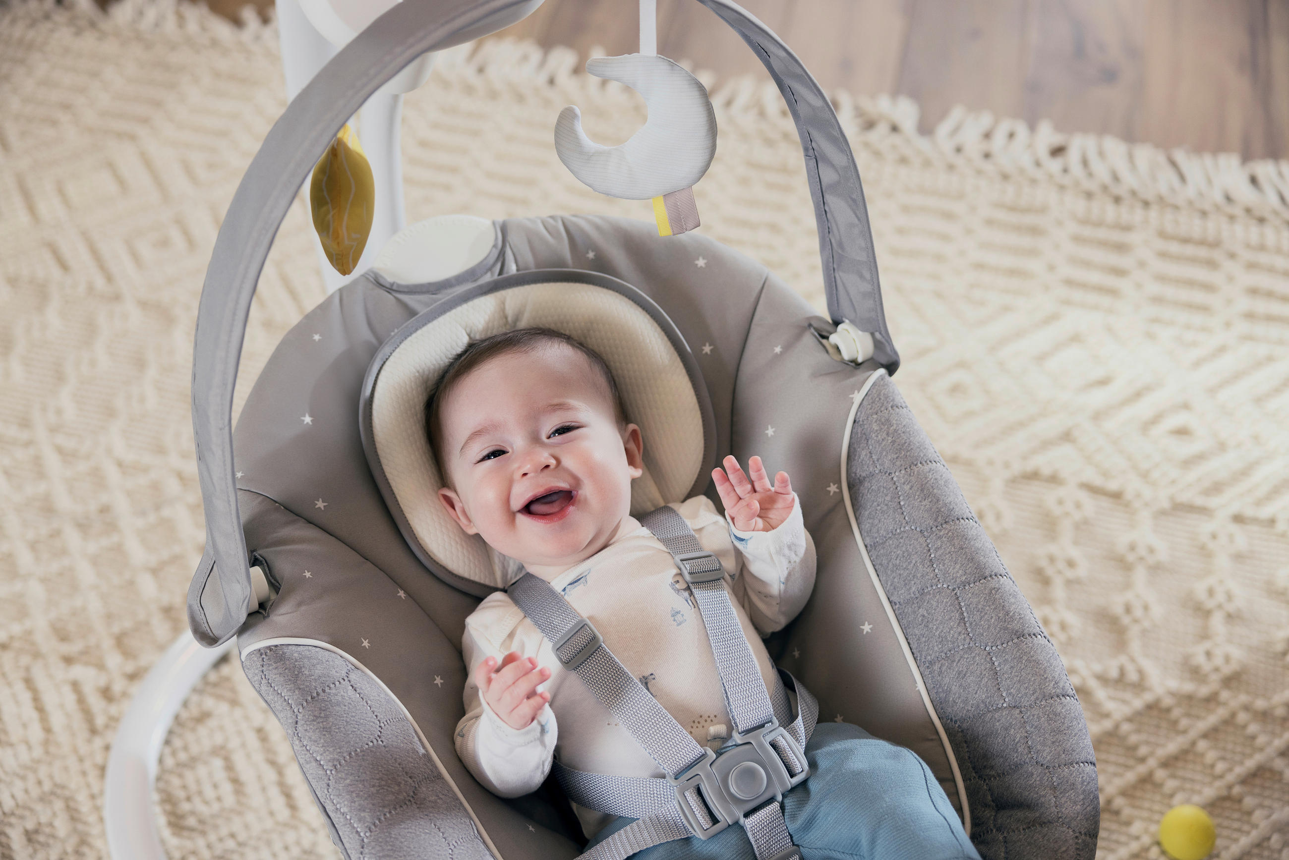 SCHAUKELWIPPE SOFTSWAY Weiß   - Weiß/Grau, Basics, Textil/Metall (72,8/89,3/91,5cm) - Graco