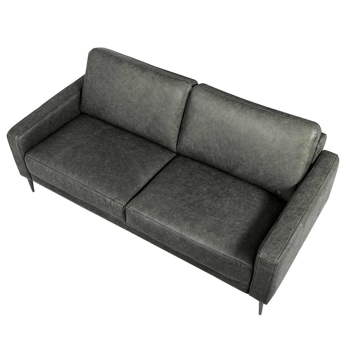 2-SITZER-SOFA SPRING in Lederlook Echtleder Grau  - Schwarzchrom/Grau, Design, Leder/Textil (157/85/92cm) - Livetastic