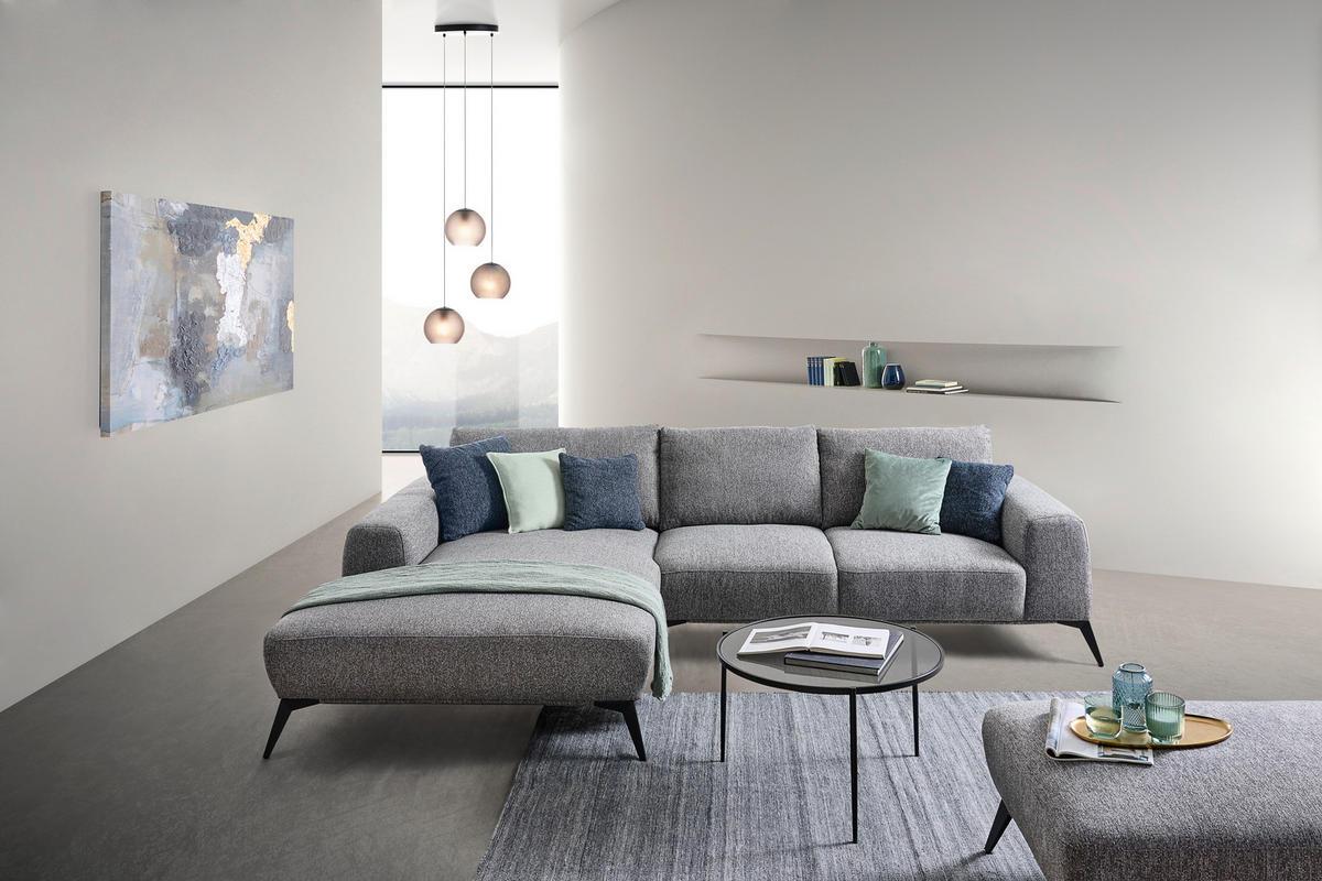 ECKSOFA Grau Webstoff  - Schwarz/Grau, Design, Textil/Metall (298/187cm) - Stylife
