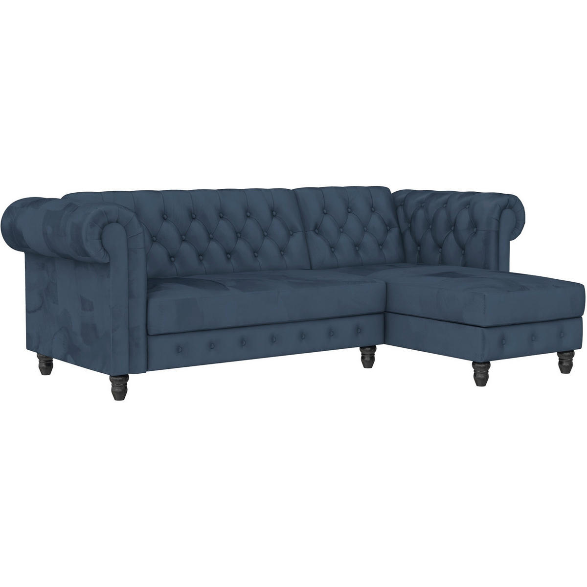 ECKSOFA FIRENZE in Velours Blau  - Blau/Schwarz, Basics, Holz/Textil (241/154cm) - Livetastic