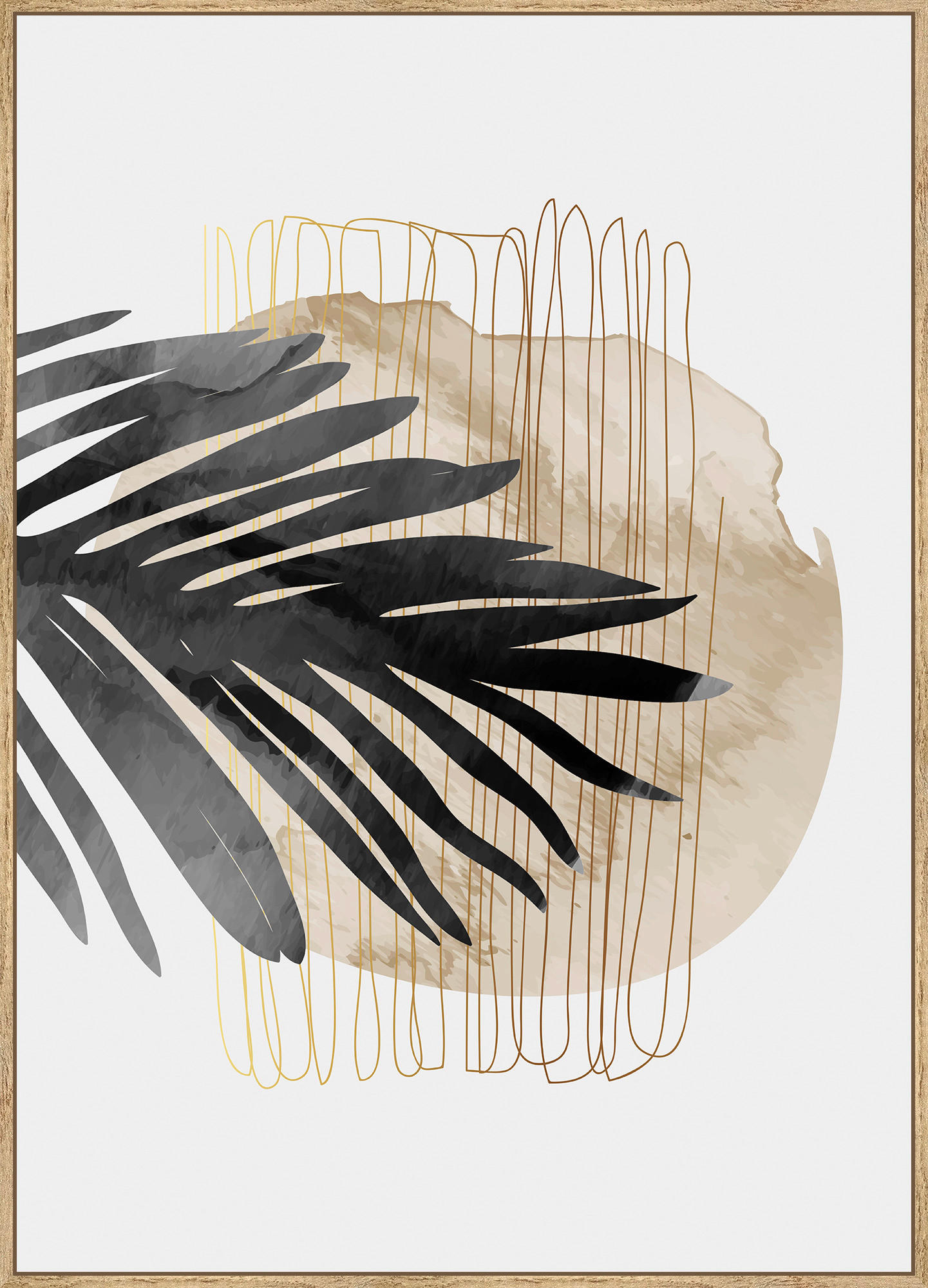 KUNSTDRUCK Abstraktes, Blätter  - Eichefarben/Goldfarben, Trend, Holzwerkstoff/Textil (51,5/71,5cm) - Monee