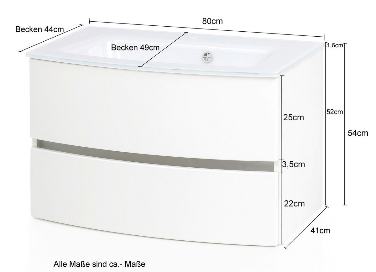 WASCHTISCHKOMBI 80 cm  - Eichefarben/Weiß, KONVENTIONELL, Glas/Holzwerkstoff (80cm) - Held