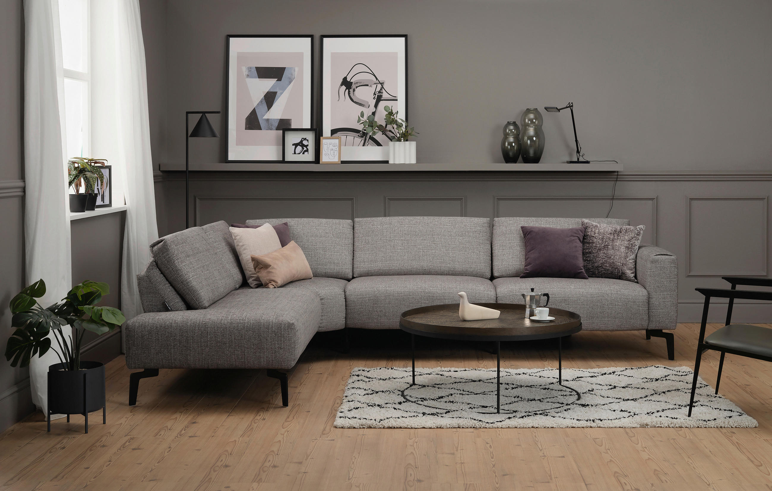 ECKSOFA Cosy Sandfarben Samt  - Sandfarben/Schwarz, Design, Textil/Metall (213/296cm) - SENSOO