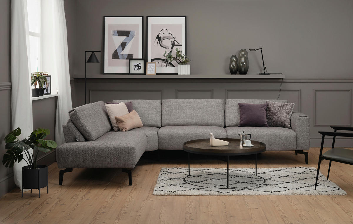 ECKSOFA in Samt Sandfarben  213/296 cm  - Sandfarben/Schwarz, Design, Textil/Metall (213/296cm) - SENSOO