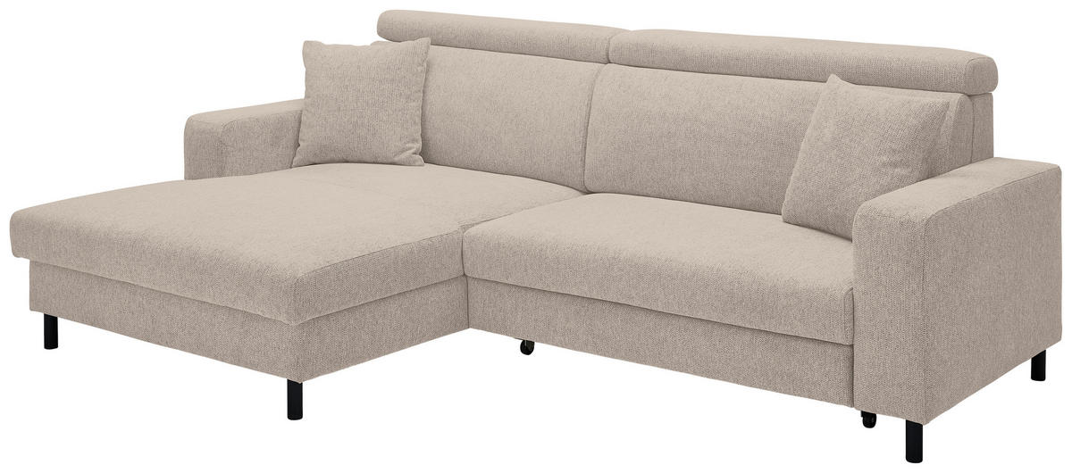ECKSOFA Ottomane links, Eckteil  Taupe Flachgewebe  - Taupe/Schwarz, Design, Textil/Metall (166/262cm) - Xora