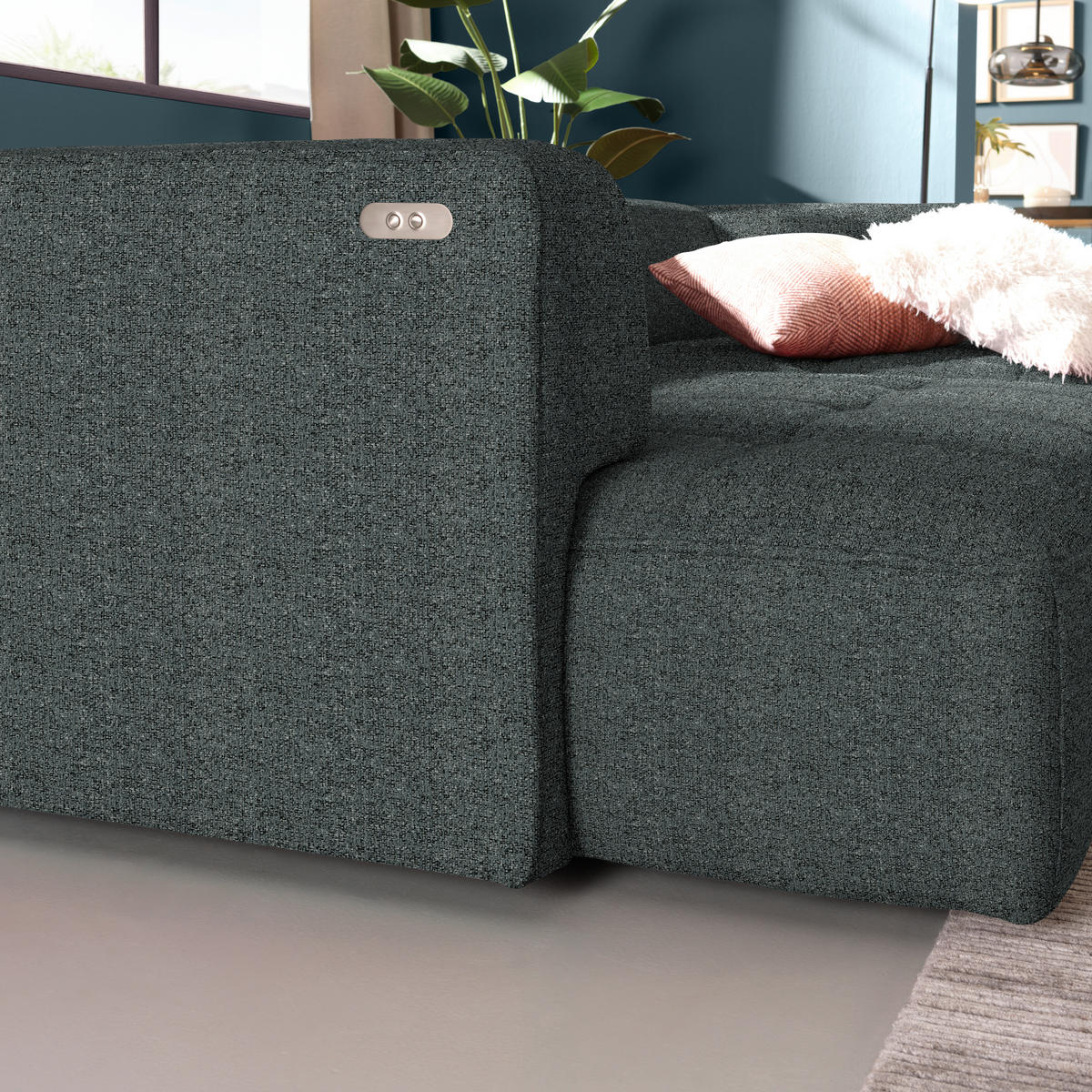 ECKSOFA Webstoff Dunkelgrau  - Dunkelgrau/Schwarz, Design, Kunststoff/Textil (288/188cm) - Welnova