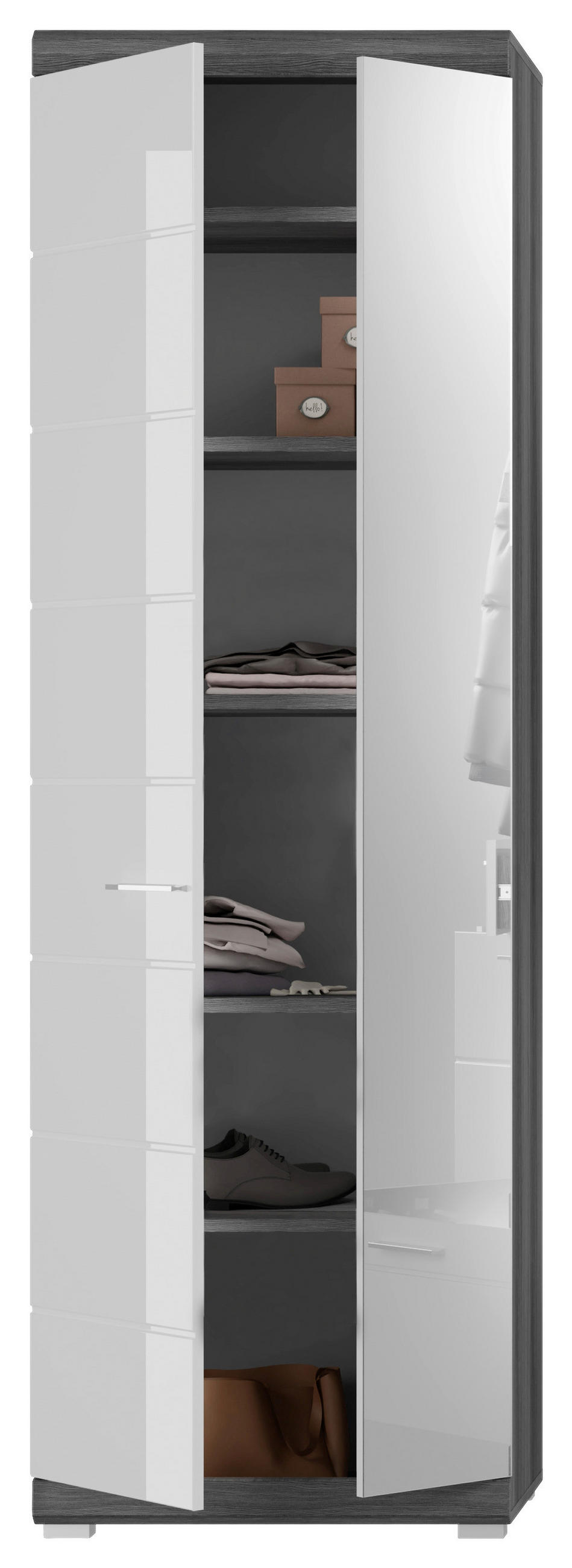 SKŘÍŇ NA ODĚV, vysoce lesklá bílá, barvy stříbra, tmavě šedá, 90/96/37 cm - barvy stříbra/tmavě šedá, Design, kompozitní dřevo/plast (90/96/37cm) - MID.YOU