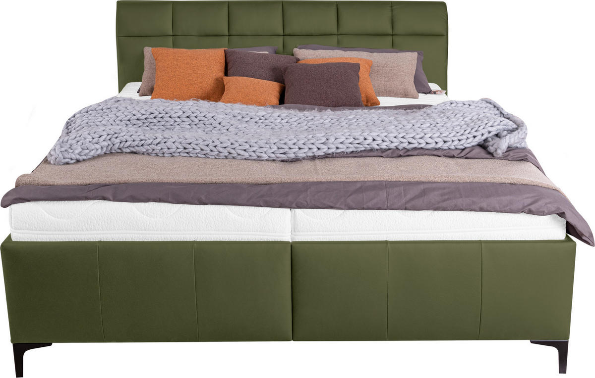 POLSTERBETT gepolstertes Kopfteil, Bettkasten, Lattenroste, Matratzen Grün 180/200 cm  - Schwarz/Weiß, KONVENTIONELL, Leder/Holz (180/200cm) - Ada Austria