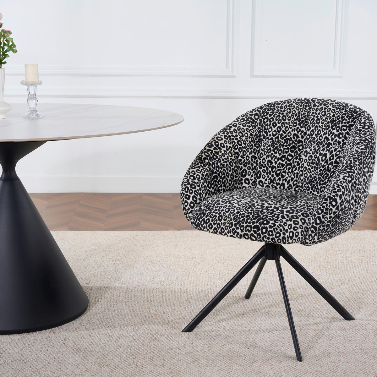 ARMLEHNSTUHL  Sitzfläche 360° drehbar Webstoff  - Schwarz/Weiß, Design, Textil/Metall (64/84/65cm) - Novel