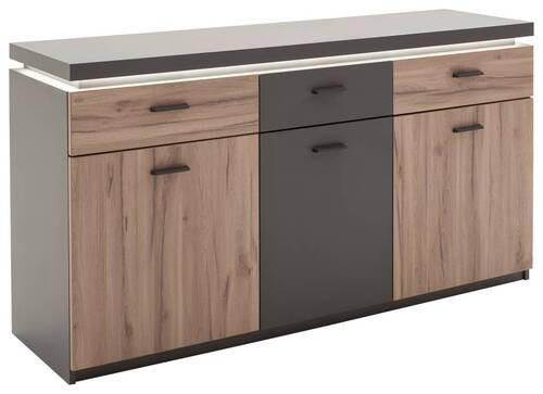 SIDEBOARD Grau, Eichefarben Oberplattenbeleuchtung  - Eichefarben/Anthrazit, Design, Holzwerkstoff/Metall (156/83/44cm) - Carryhome
