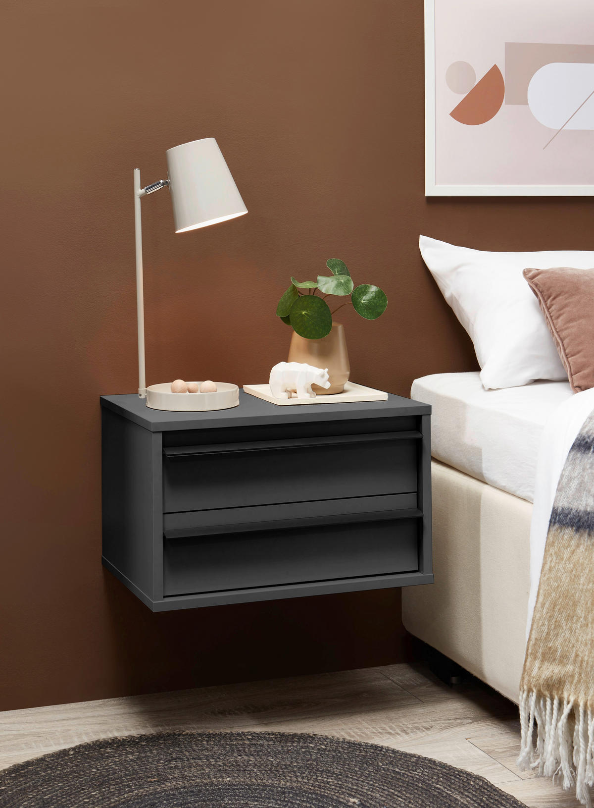 NACHTSCHRANK 50/31/34 cm  - Schwarz/Graphitfarben, KONVENTIONELL, Holzwerkstoff/Metall (50/31/34cm) - Chameo