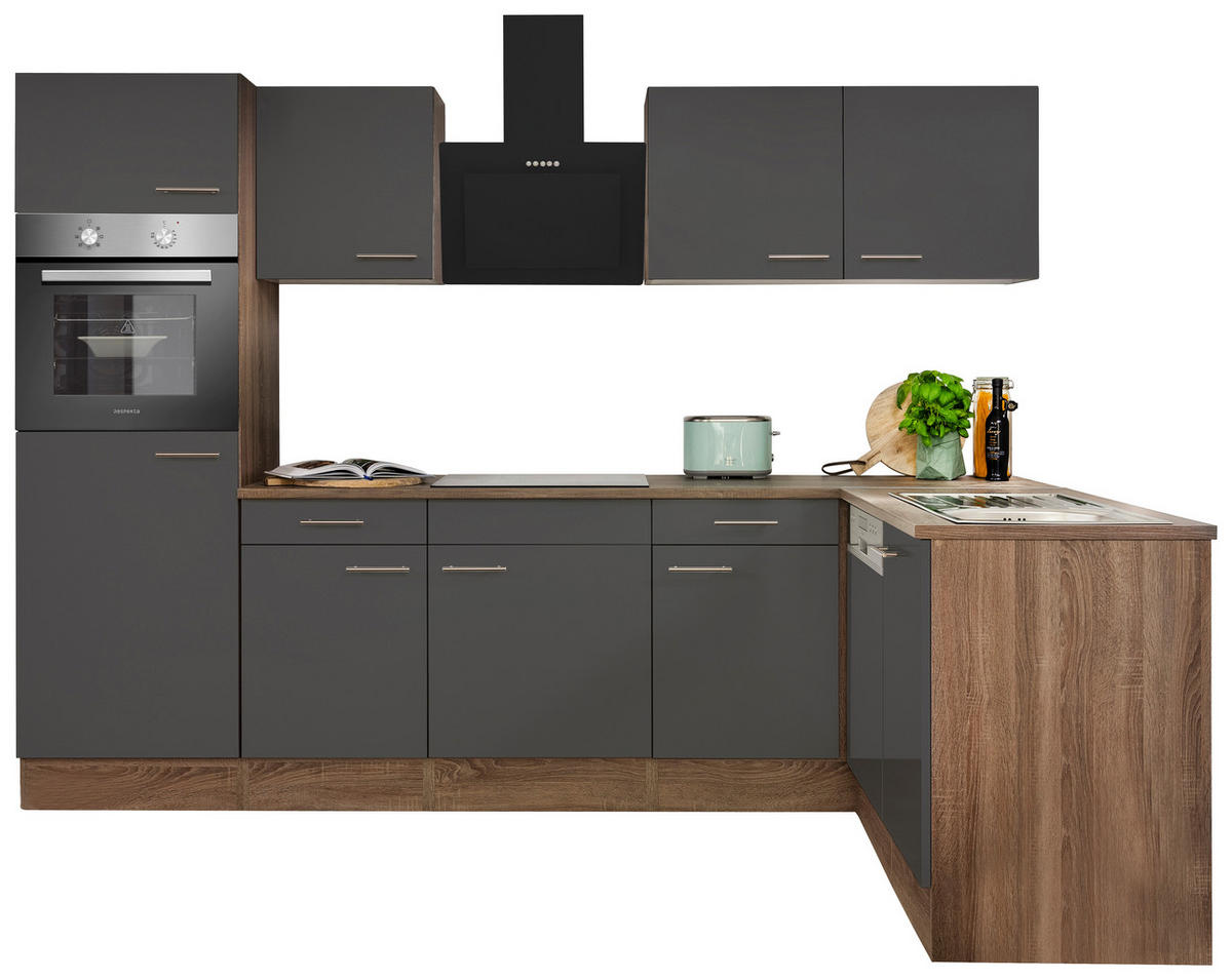 ECKKÜCHE 280/172 cm  in Grau  - Eichefarben/Grau, Basics, Holzwerkstoff/Metall (280/172cm) - Respekta