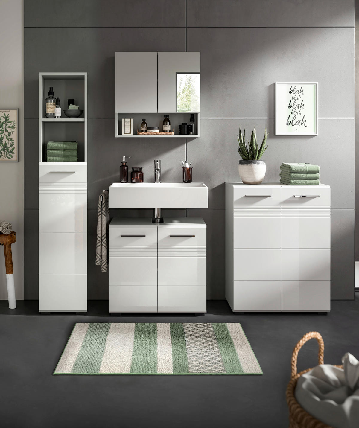BADEZIMMER 4-teilig  in 150 cm  - Chromfarben/Weiß Hochglanz, MODERN, Holzwerkstoff/Kunststoff (150cm) - MID.YOU