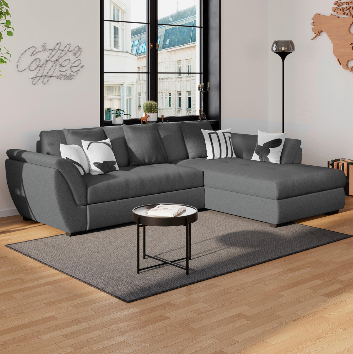 ECKSOFA in Webstoff Anthrazit  - Anthrazit/Schwarz, Design, Kunststoff/Textil (278/187cm) - Livetastic