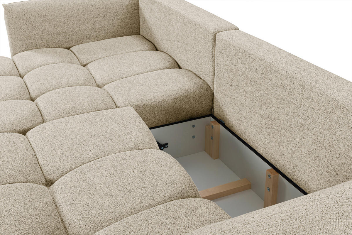 ECKSCHLAFSOFA Flachgewebe Cappuccino  inkl.  - Schwarz/Cappuccino, KONVENTIONELL, Kunststoff/Textil (273/188cm) - Livetastic