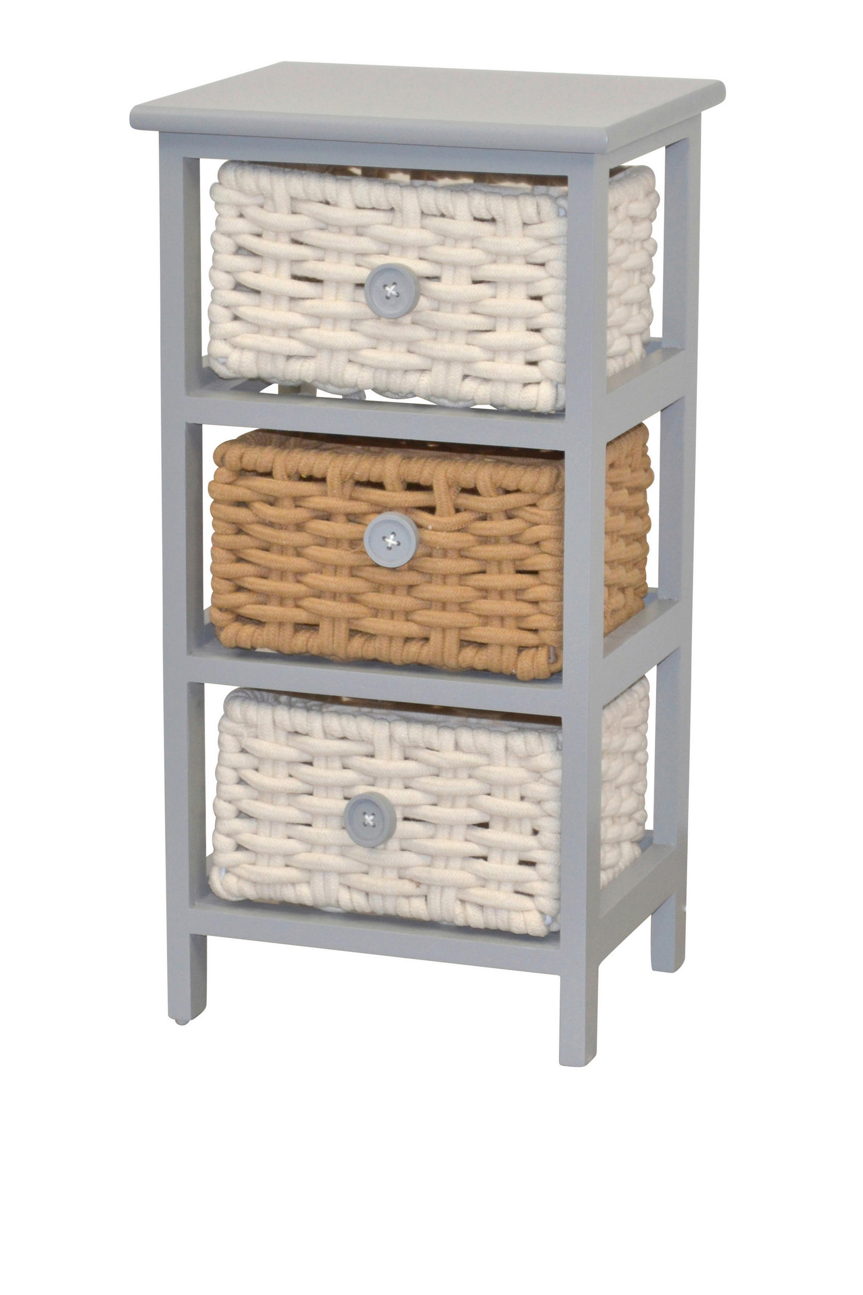 KOMMODE , , 3 Schublade(n)  - Creme/Hellgrau, Design, Holz/Textil (25/30/58cm) - MID.YOU