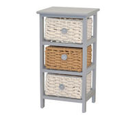 KOMMODE , , 3 Schublade(n)  - Creme/Hellgrau, Design, Holz/Textil (25/30/58cm) - MID.YOU