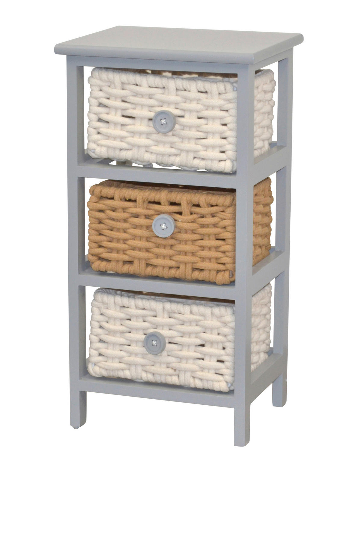 KOMMODE , , 3 Schublade(n)  - Creme/Hellgrau, Design, Holz/Textil (25/30/58cm) - MID.YOU