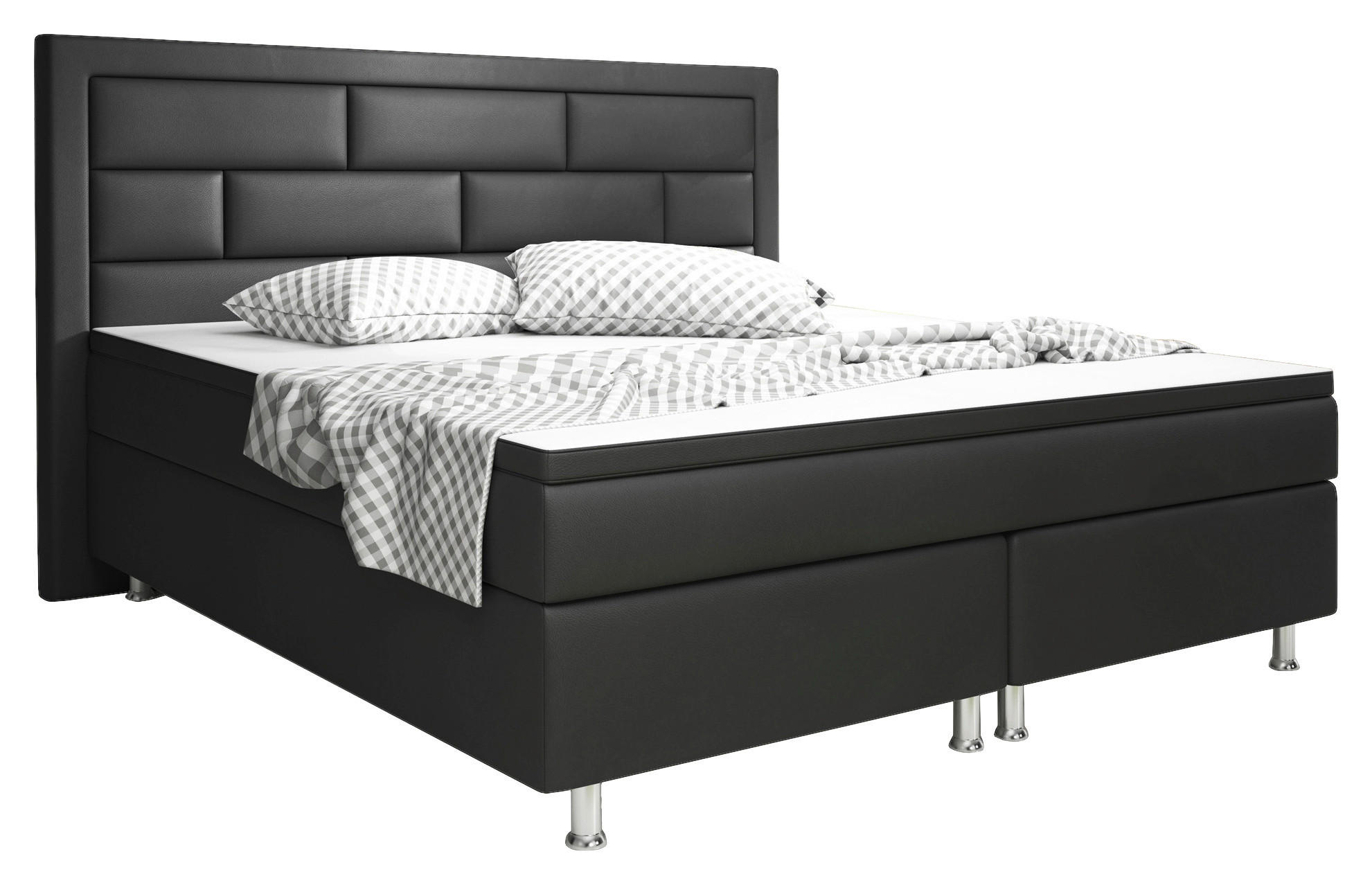 BOXSPRINGBETT 180/200 cm  in Schwarz  - Silberfarben/Schwarz, KONVENTIONELL, Leder/Textil (180/200cm) - MID.YOU