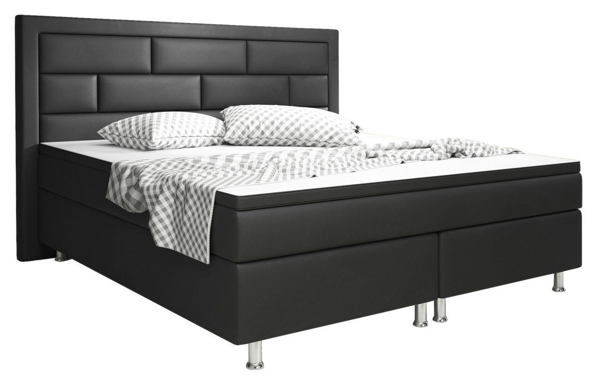 BOXSPRINGBETT 180/200 cm  in Schwarz  - Silberfarben/Schwarz, KONVENTIONELL, Leder/Textil (180/200cm) - MID.YOU