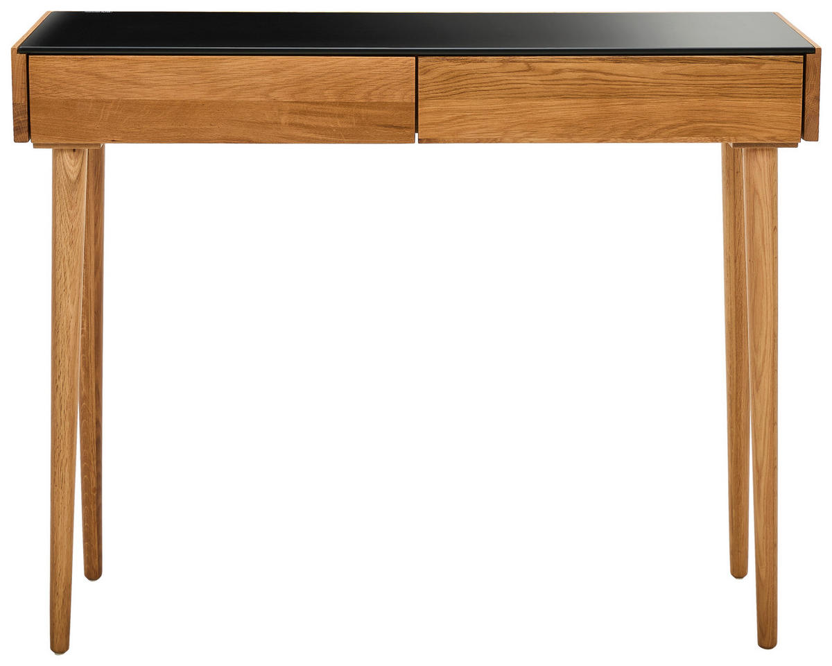 KONSOLENTISCH Eiche massiv Naturfarben, Schwarz  - Schwarz/Naturfarben, Design, Glas/Holz (100/80/35cm) - MID.YOU