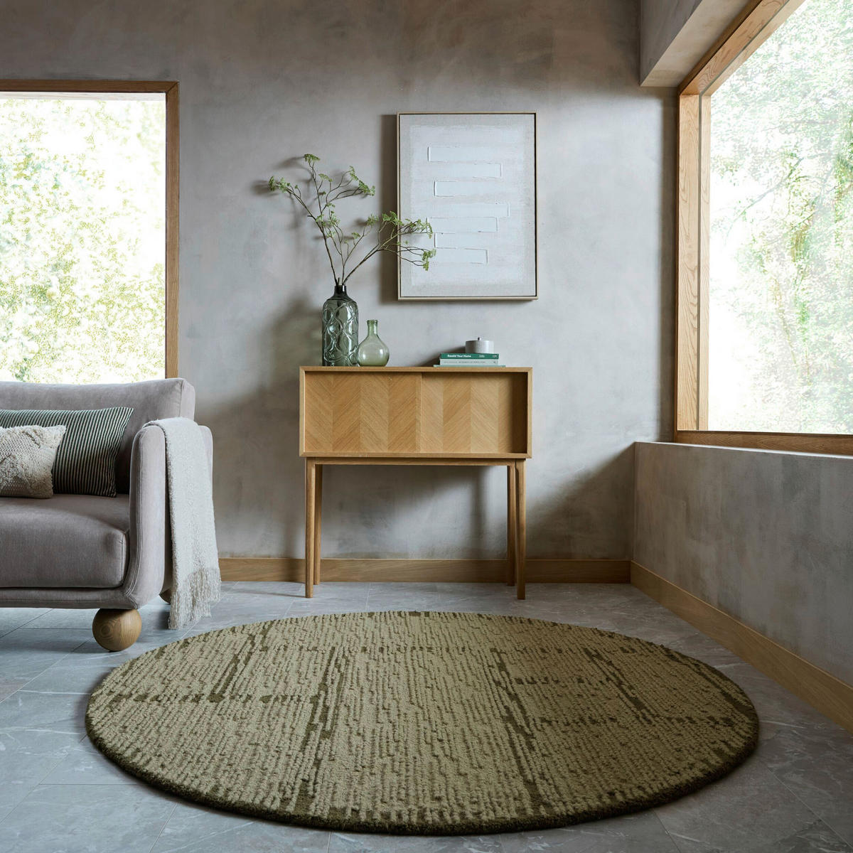 WOLLTEPPICH 160/160 cm Harris Grün rund  - Grün, Basics, Textil (160/160cm) - Flair Rugs
