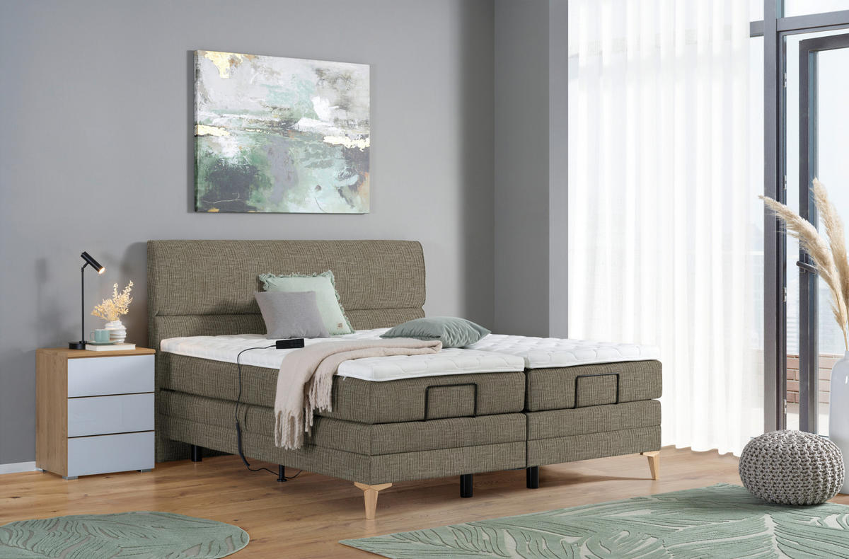 BOXSPRINGBETT 180/200 cm  in Hellbraun  - Hellbraun/Eichefarben, Konventionell, Holz/Textil (180/200cm) - Voleo