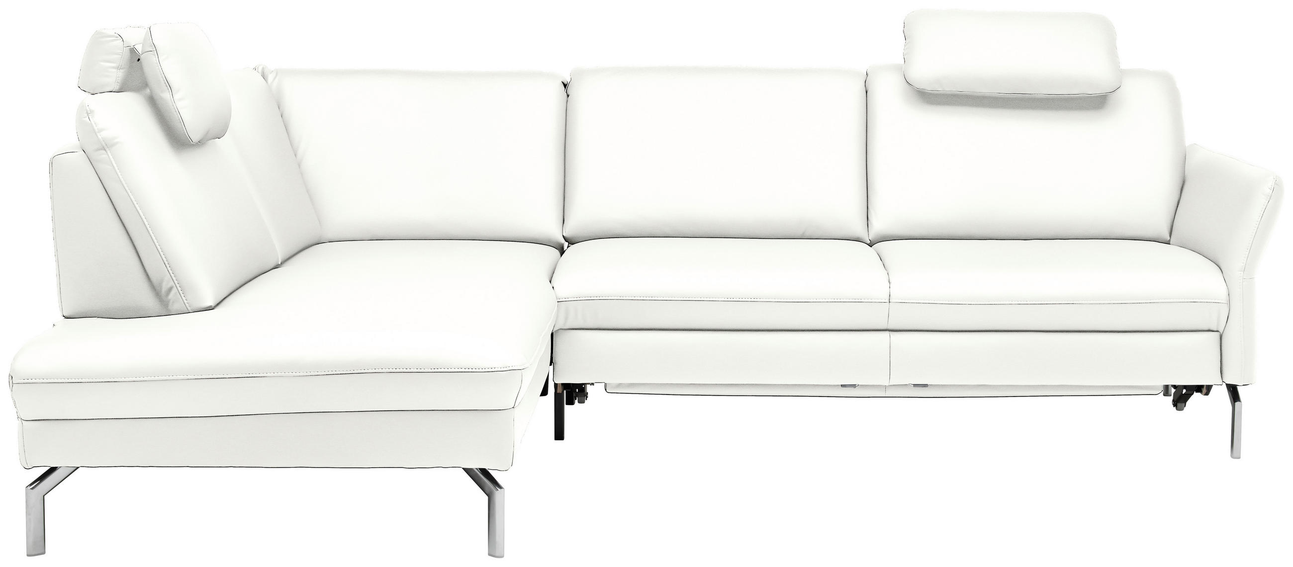 ECKSOFA in Echtleder Weiß  220/284 cm  - Alufarben/Weiß, KONVENTIONELL, Leder/Metall (220/284cm) - Beldomo Premium