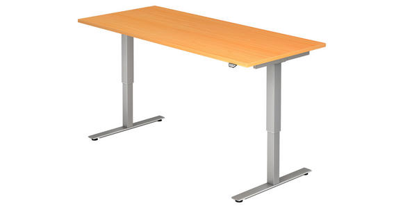 SCHREIBTISCH 180/80/72-119 cm Buchefarben elektrisch höhenverstellbar  - Buchefarben/Silberfarben, KONVENTIONELL, Holzwerkstoff/Metall (180/80/72-119cm) - Venda