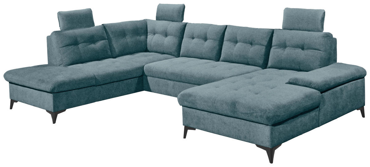 WOHNLANDSCHAFT in Webstoff Blau  - Blau/Schwarz, Konventionell, Kunststoff/Textil (218/324/170cm) - MID.YOU
