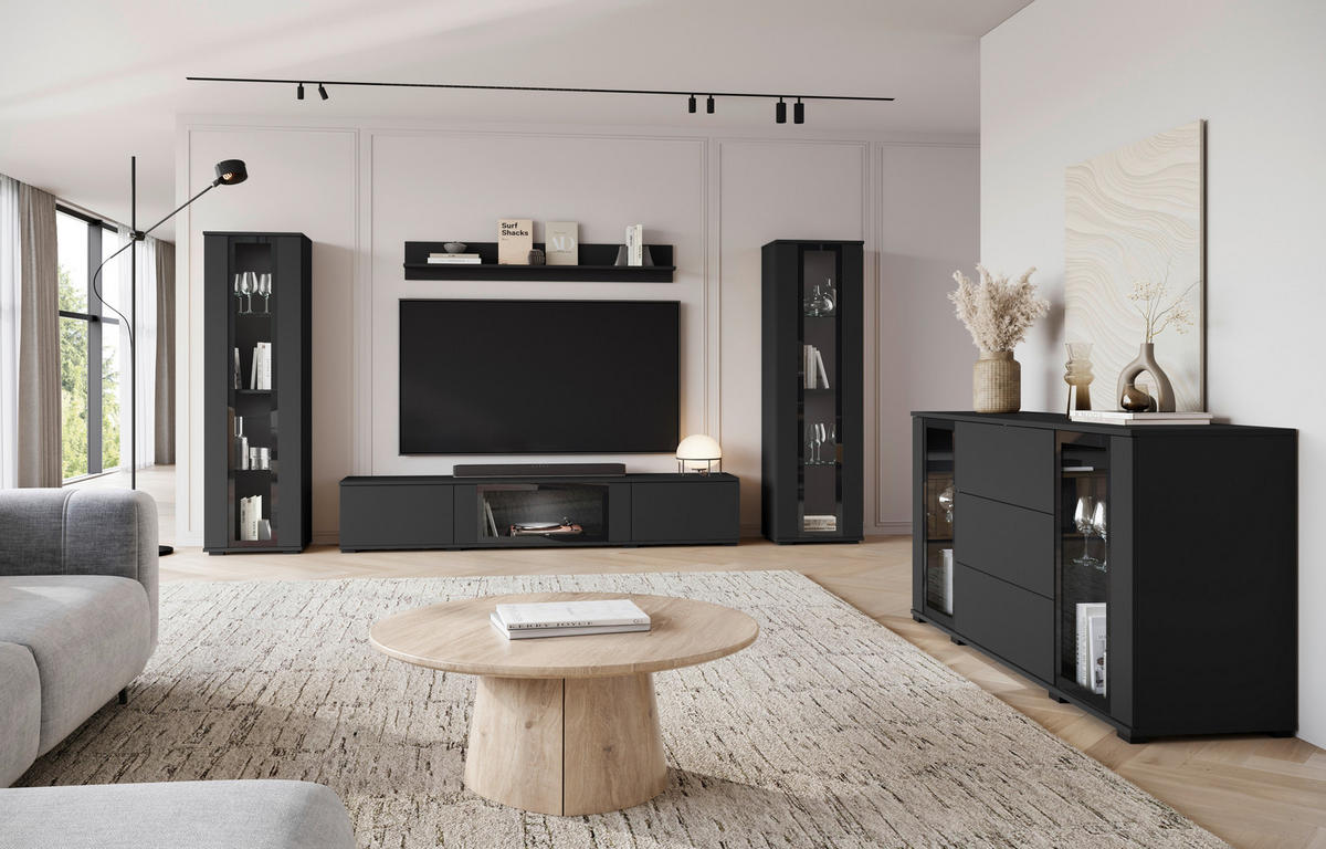 SIDEBOARD Caro  in 150/69,7/39,5 cm  - Schwarz, Design, Glas/Holzwerkstoff (150/69,7/39,5cm) - Livetastic