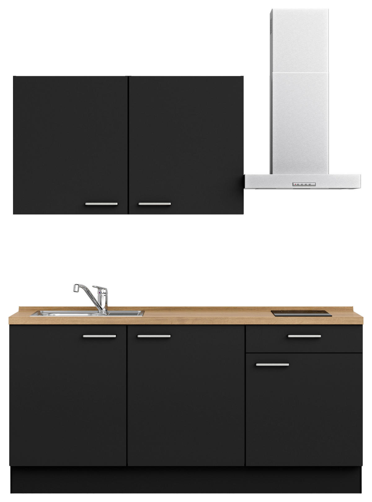 KÜCHENLEERBLOCK 180 cm   in Schwarz, Eichefarben  - Edelstahlfarben/Eichefarben, MODERN, Holzwerkstoff/Metall (180cm) - Nobilia