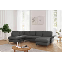 WOHNLANDSCHAFT ROCHELLE E Dunkelgrau Flachgewebe  - Dunkelgrau/Schwarz, KONVENTIONELL, Textil/Metall (195/314/164cm) - Sit & More