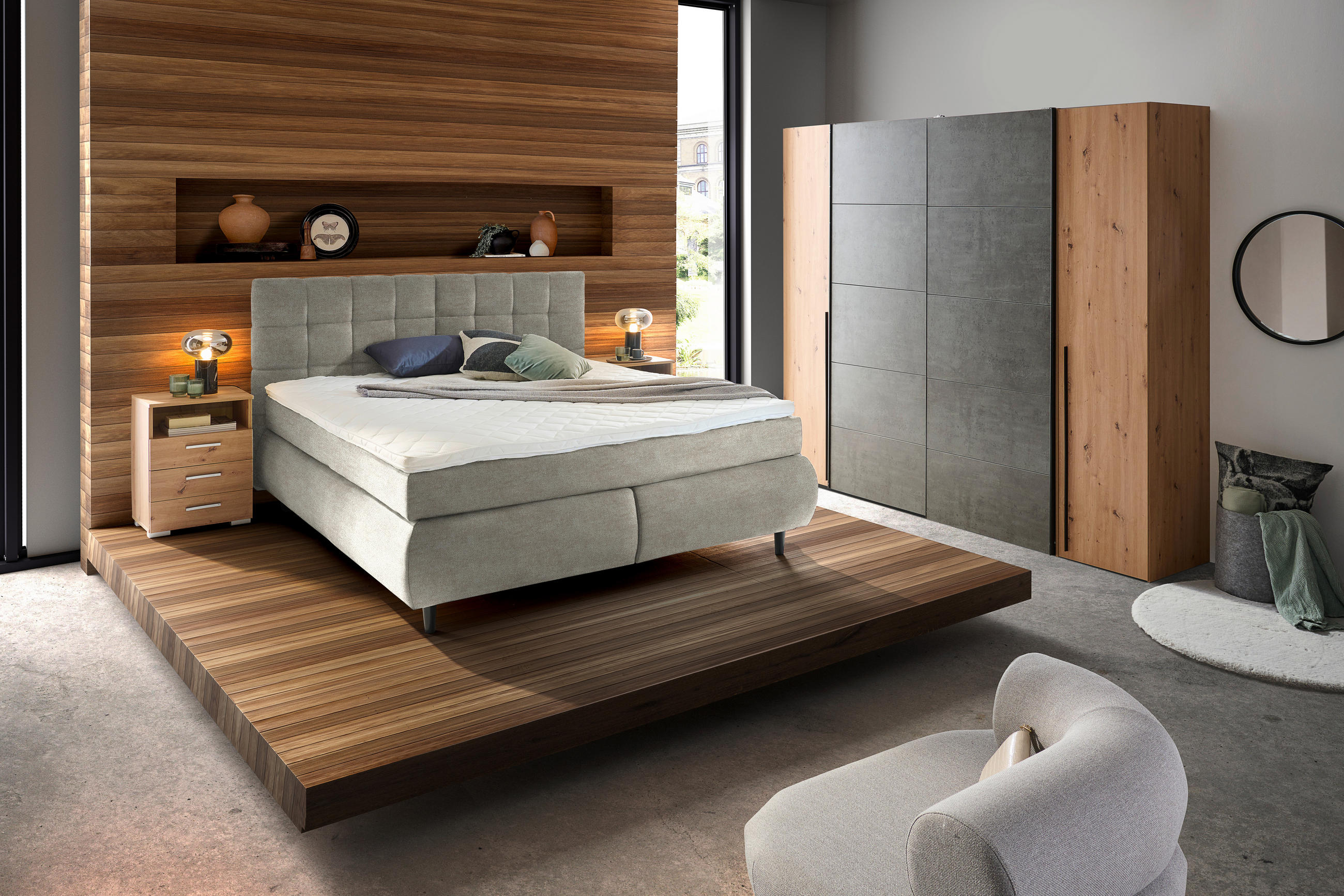 BOXSPRINGBETT 160/200 cm  in Sandfarben  - Sandfarben/Schwarz, Konventionell, Holz/Textil (160/200cm) - Ti'me