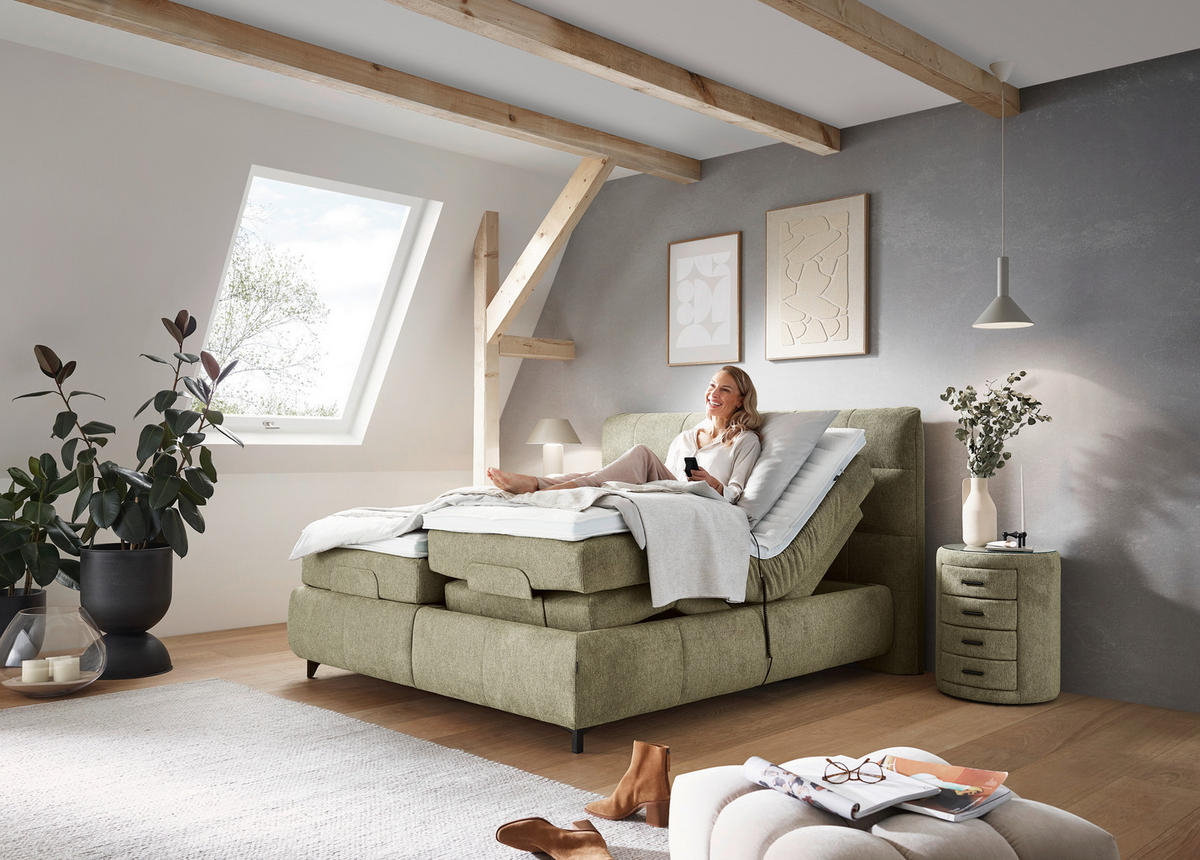 BOXSPRINGBETT 180/200 cm  in Olivgrün  - Schwarz/Olivgrün, KONVENTIONELL, Textil/Metall (180/200cm) - Dieter Knoll