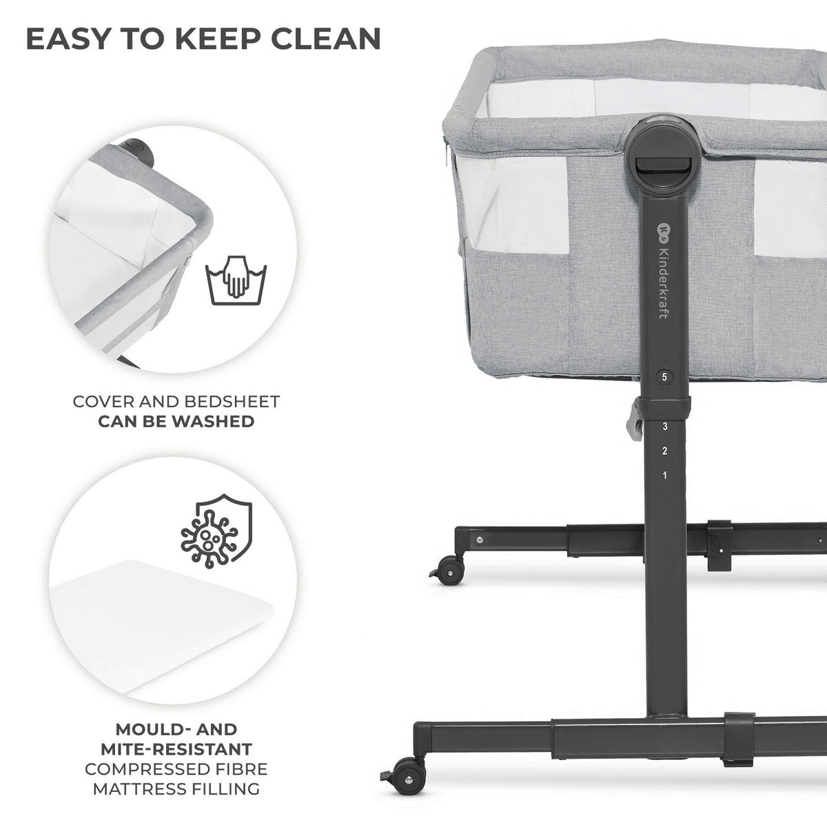 BEISTELLBETT Neste Up 2  - Hellgrau, Basics (98/68-79/51-60.5cm) - kinderkraft