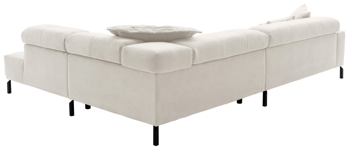 ECKSOFA in Feincord Weiss  - Weiss/Schwarz, Konventionell, Textil/Metall (311/219cm) - Hom`in