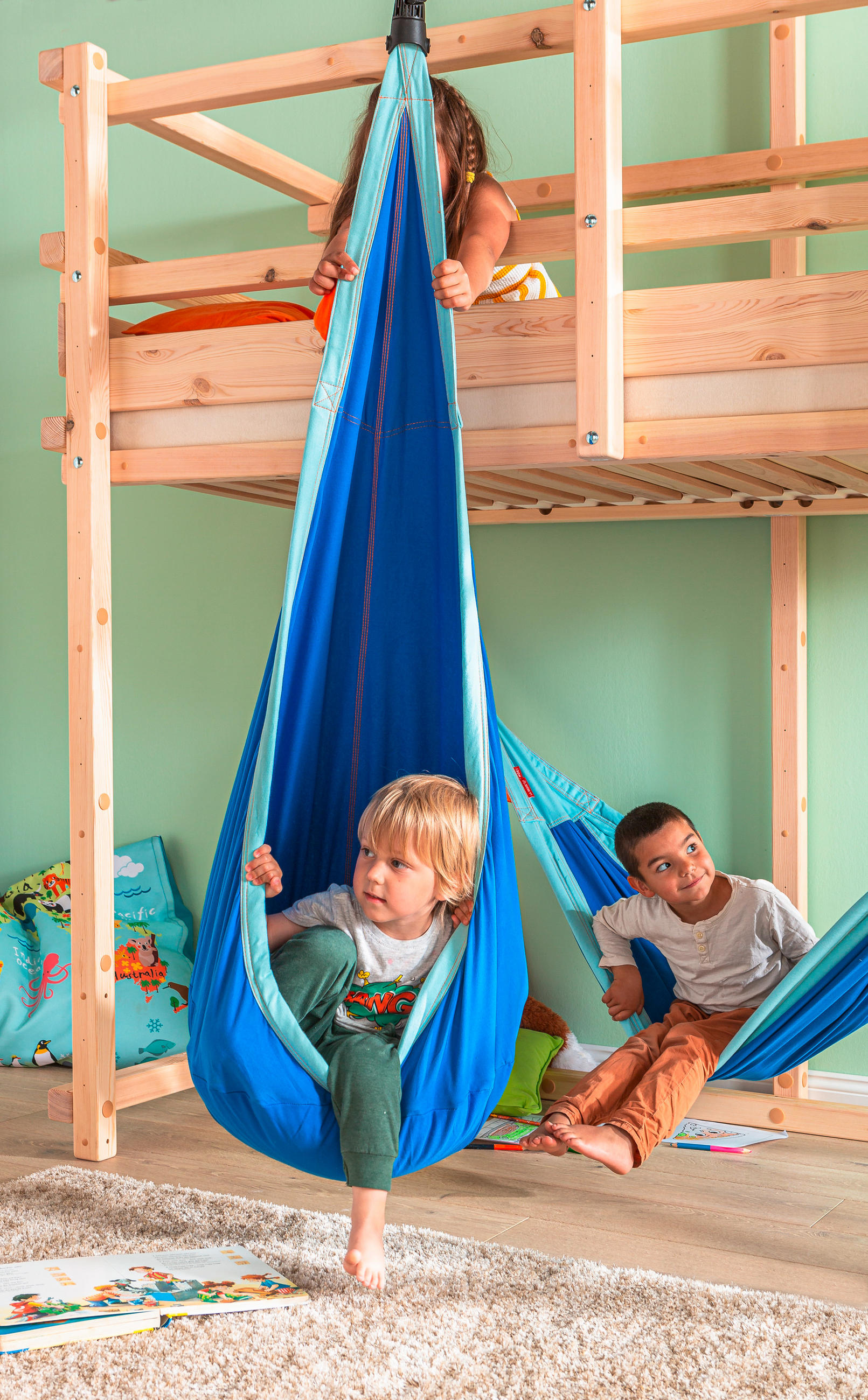 KINDERHÄNGESESSEL 70/200-400/150 cm  - Blau/Orange, KONVENTIONELL, Textil (70/200-400/150cm) - La Siesta