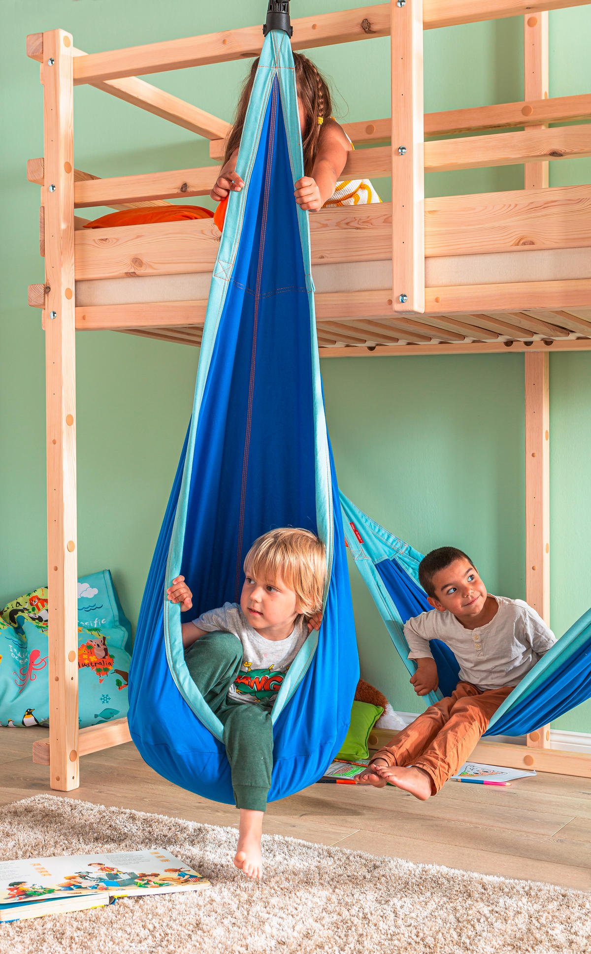 KINDERHÄNGESESSEL 70/200-400/150 cm  - Blau/Orange, KONVENTIONELL, Textil (70/200-400/150cm) - La Siesta