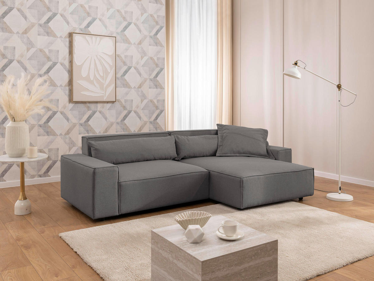 ECKSOFA Webstoff Grau  - Schwarz/Grau, Design, Kunststoff/Textil (251/142cm) - P & B