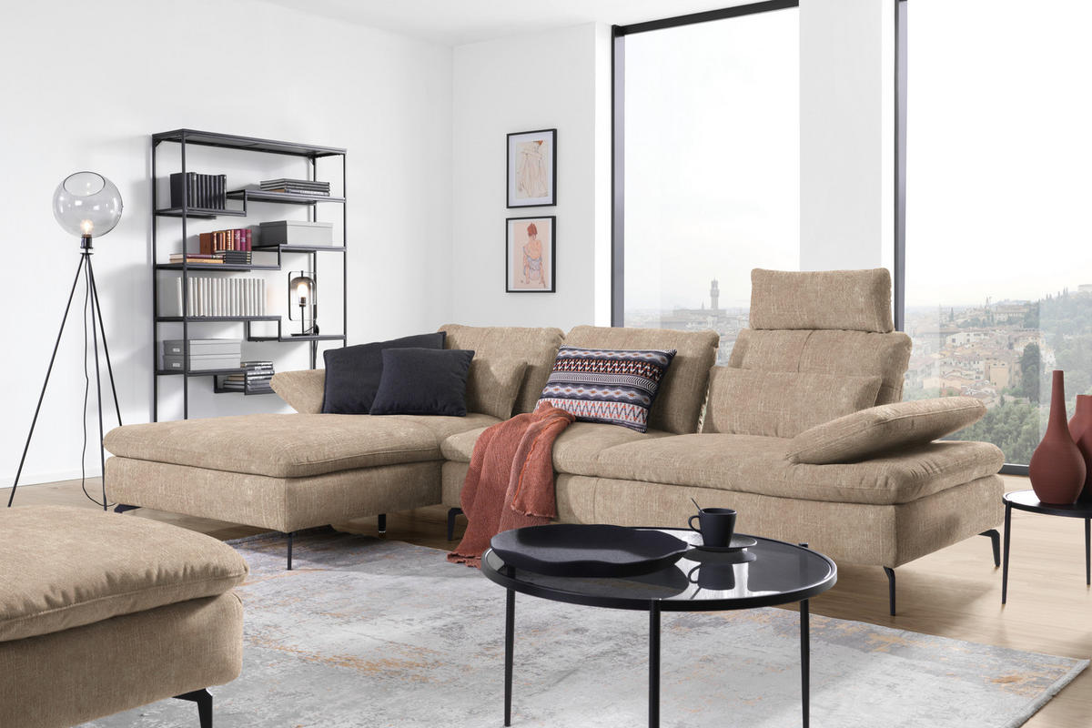ECKSOFA in Velours Sandfarben  179/301 cm  - Sandfarben/Schwarz, Design, Textil/Metall (179/301cm) - Chilliano