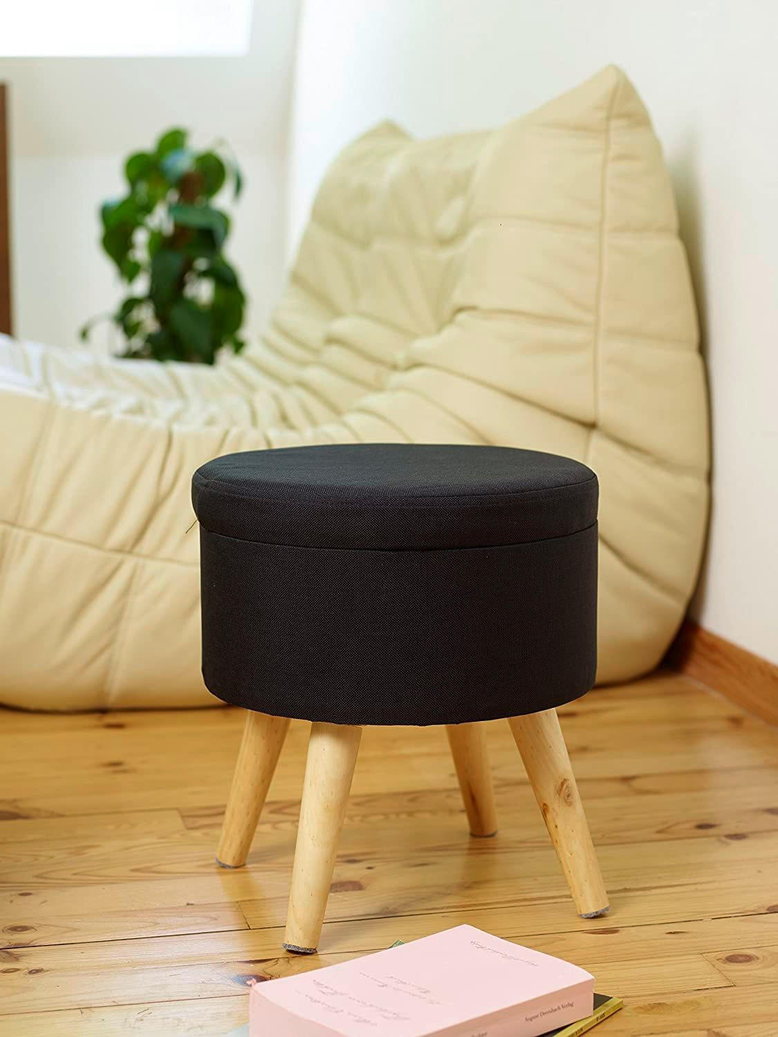 HOCKER in Textil Schwarz  - Schwarz, Design, Holz/Textil (32,5/36/32,5cm) - Echtwerk